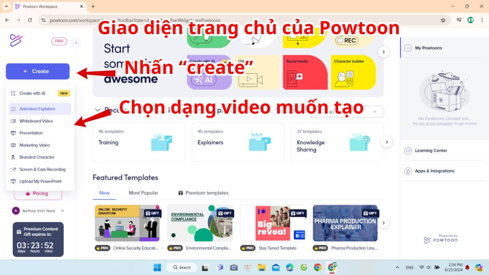 B1 chọn loại video muốn tạo