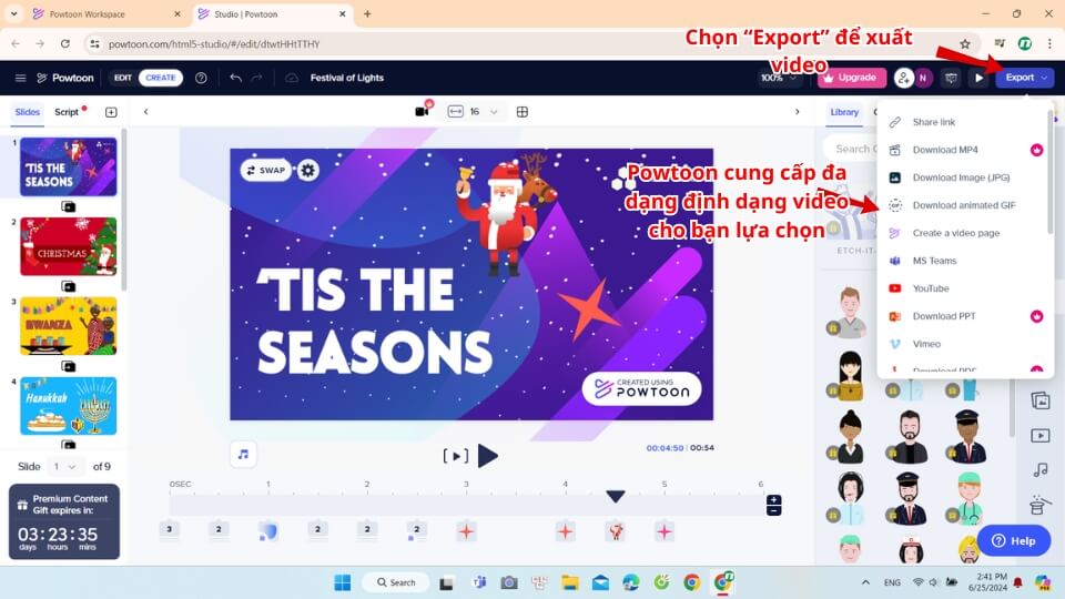 Lưu và xuất video trong phần mềm Powtoon