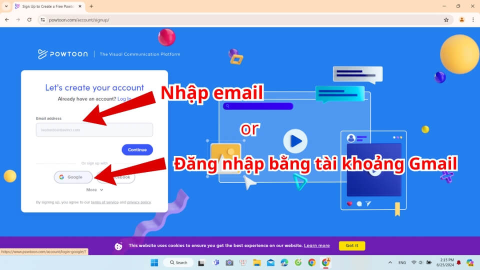 Nhập thông tin email muốn đăng ký tài khoản